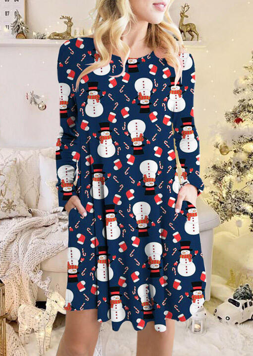 

Snowman O-Neck Mini Dress - Navy Blue, 460664