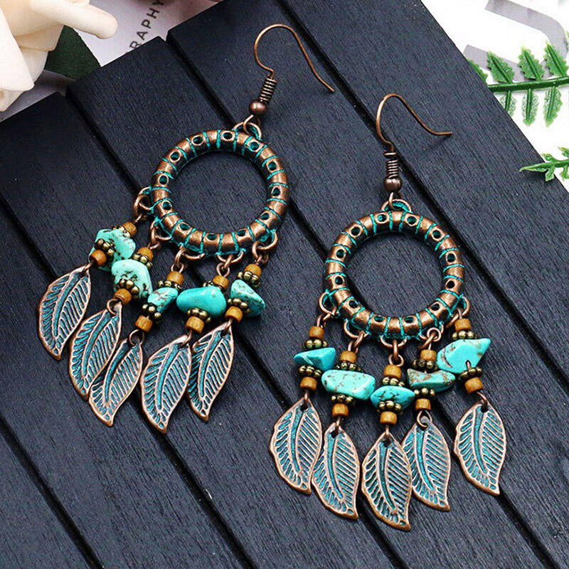 

Earrings Vintage Beading Leaf Tassel Alloy Earrings. Size, Gold