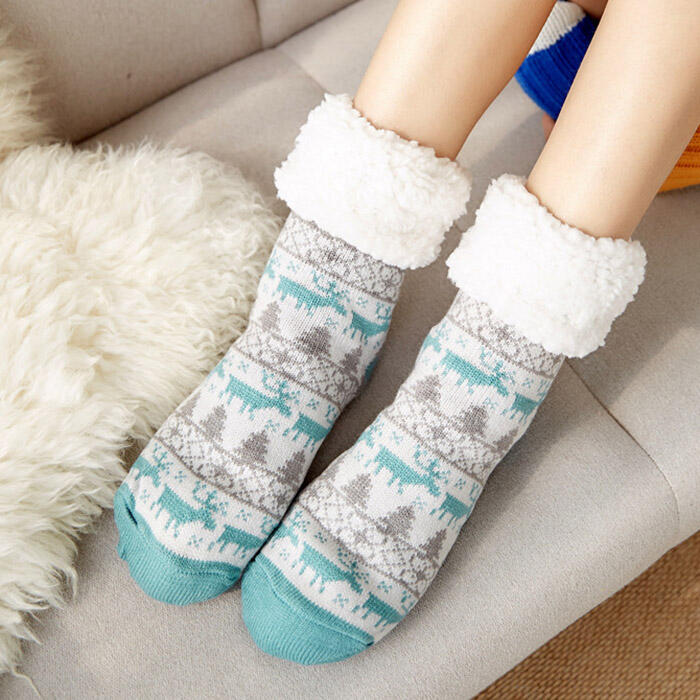 

Christmas Thicken Warm Plush Non-Slip Slipper Socks, Pink;cyan, 460731