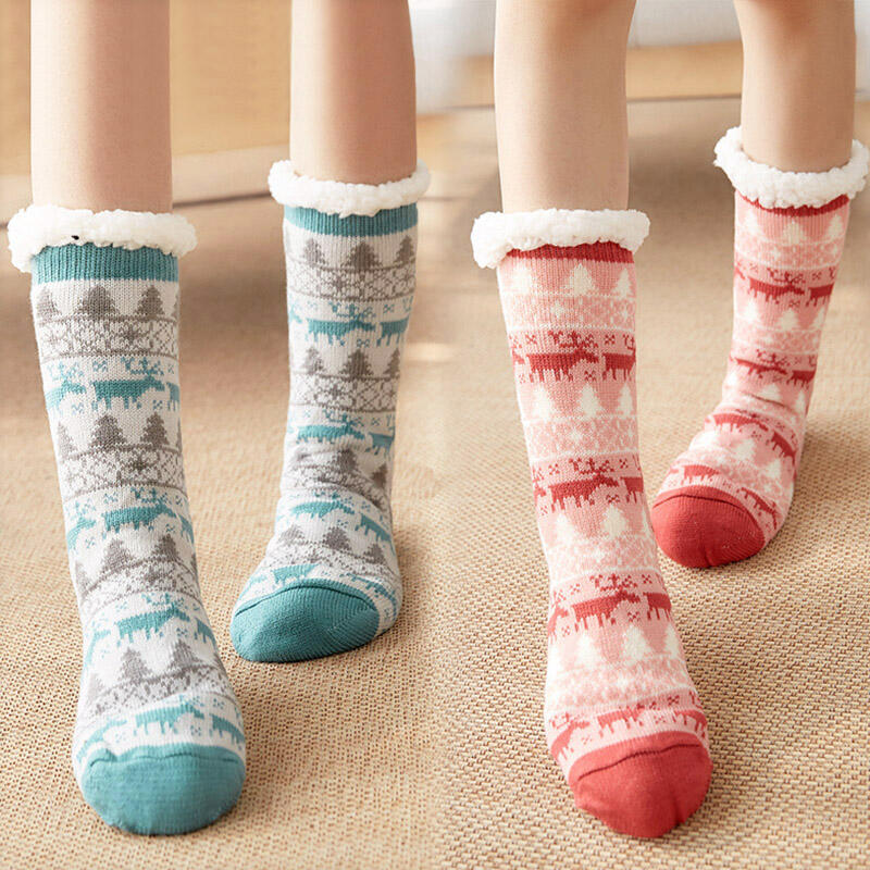

Socks Christmas Thicken Warm Plush Non-Slip Slipper Socks. Size, Cyan