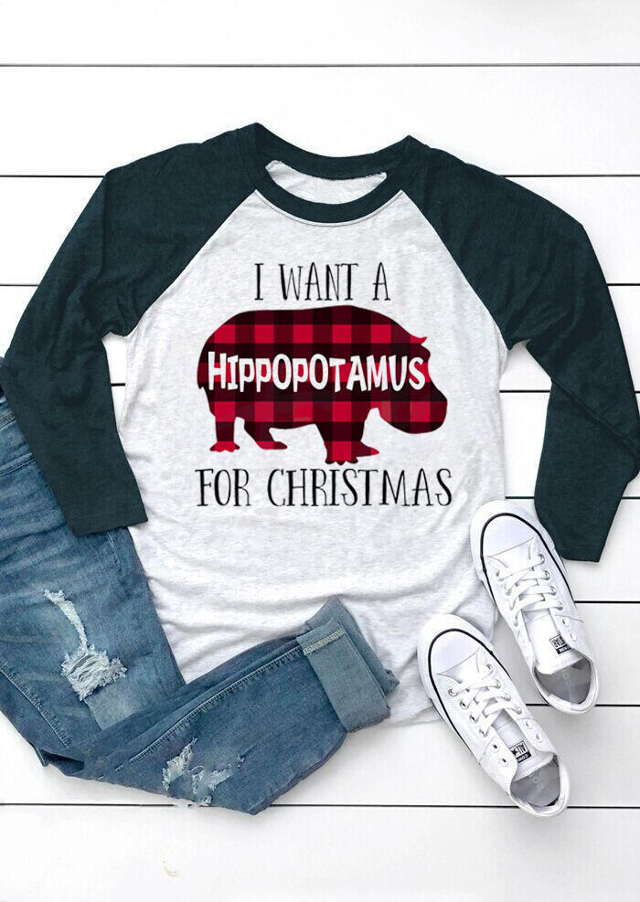 T-shirts Tees I Want A Hippopotamus For Christmas Raglan Sleeve T-Shirt in Gray. Size: L,M,S