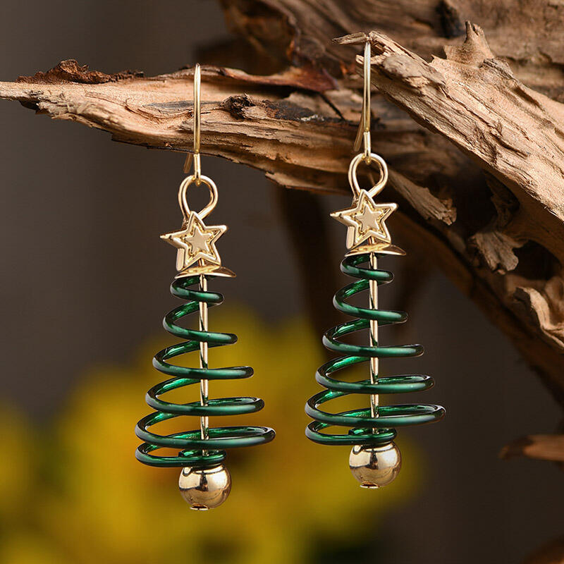 

Earrings Creative Christmas Tree Star Earrings. Size, Green