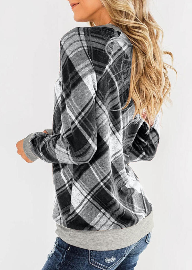 

Blouses Plaid Splicing Button Blouse without Necklace in Gray. Size