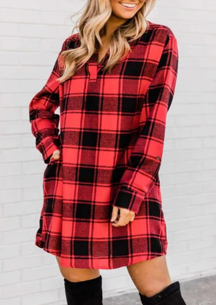 

Mini Dresses Plaid Printed Pocket Mini Dress. Size: S,M,,XL