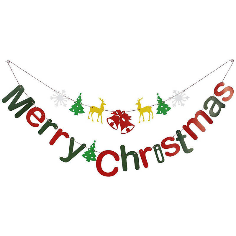 

Merry Christmas Tree Snowflake Elk Paper Banner Flag, Multicolor, 460786