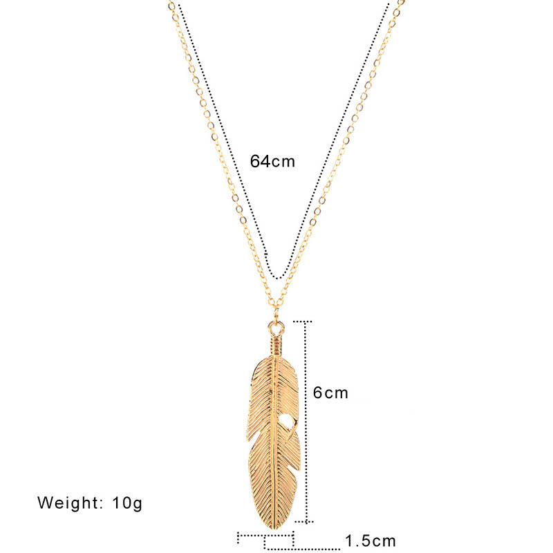 Solid Long Feather Pendant Sweater Chain Necklace