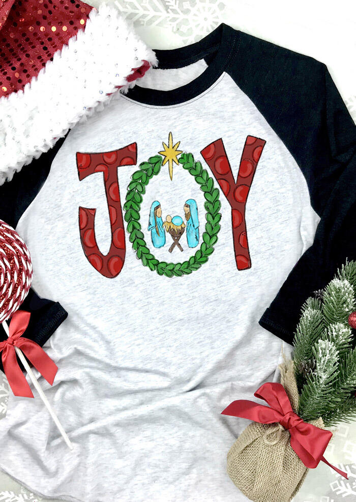 

Tees T-shirts Christmas Joy O-Neck T-Shirt Tee - Light Grey. Size