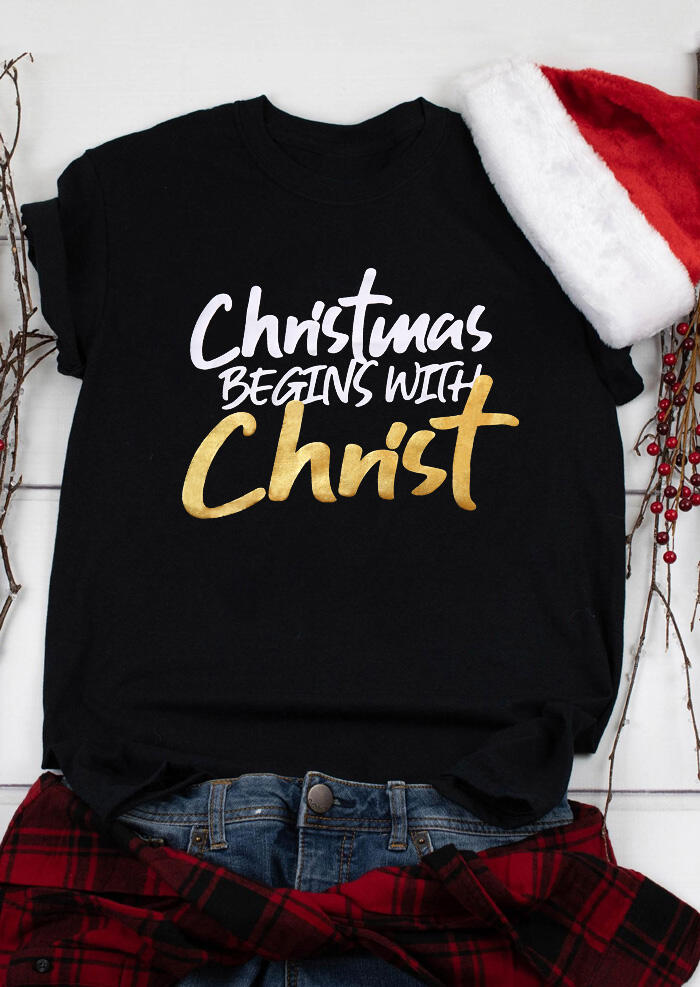 

Tees T-shirts Christmas Begins With Christ T-Shirt Tee - Black. Size