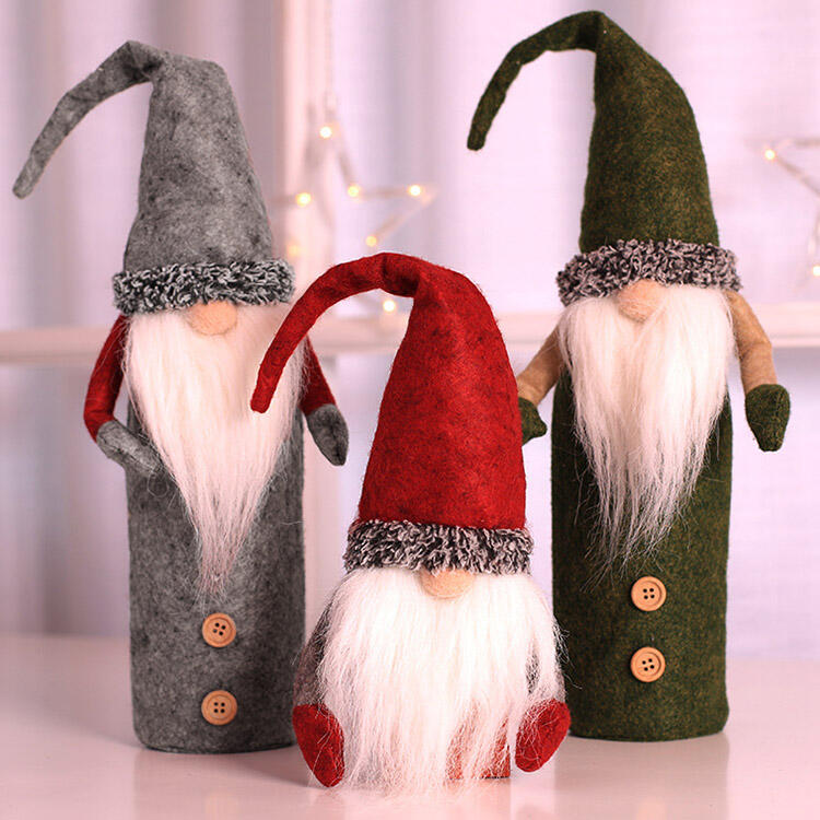 &   Creative Button Gnomies Doll Wine Bottle Cover in Gray,Green,Red. Size: One Size