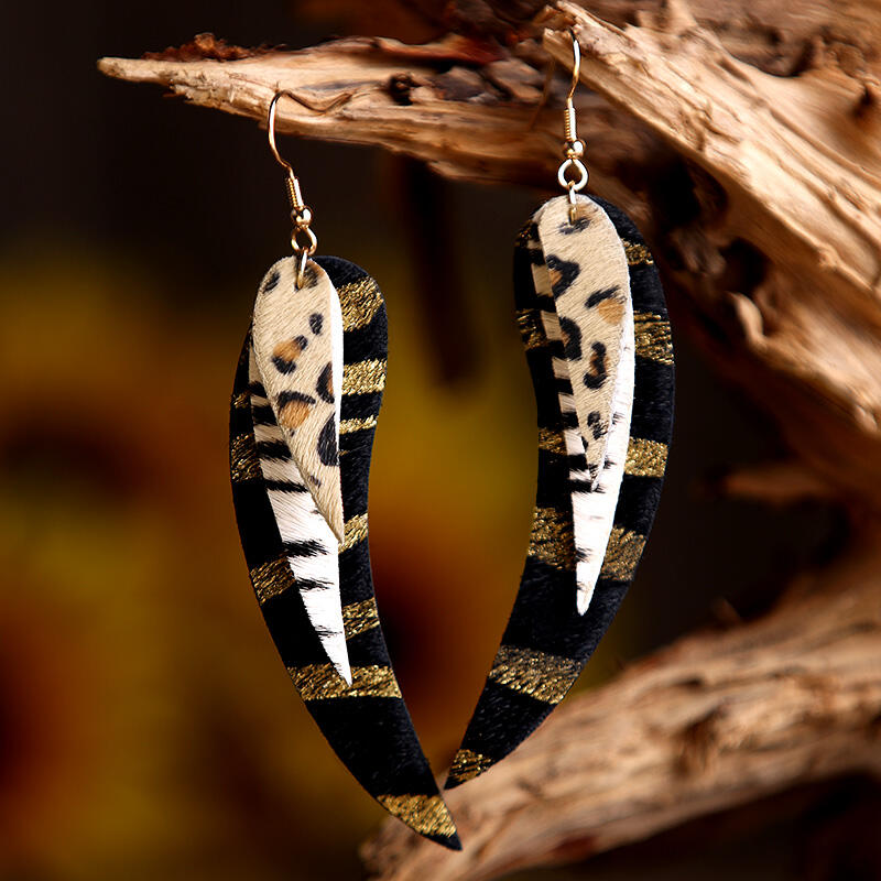 Leopard Printed Multi-Layer Leather Earrings