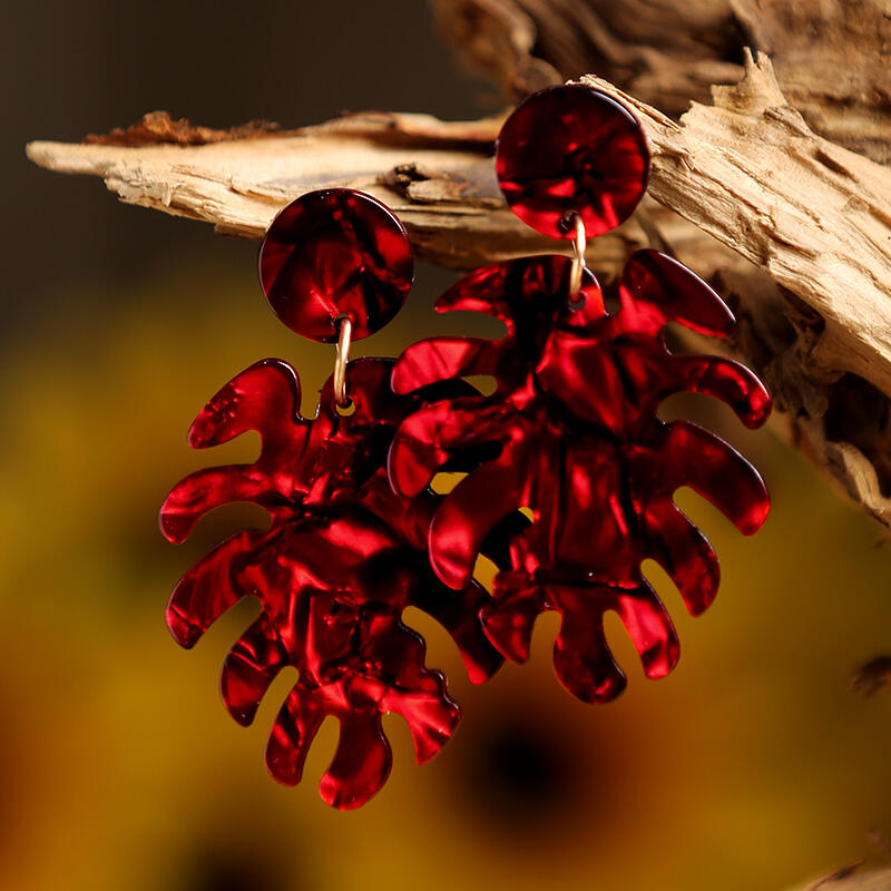 

Leaf Hollow Out Acetate Plate Earrings, Green;burgundy;light coffee, 460839