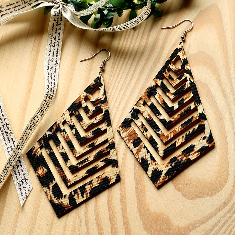 

Leopard Printed Diamond-Shaped Wooden Earrings, Yellow;rose red, 460845