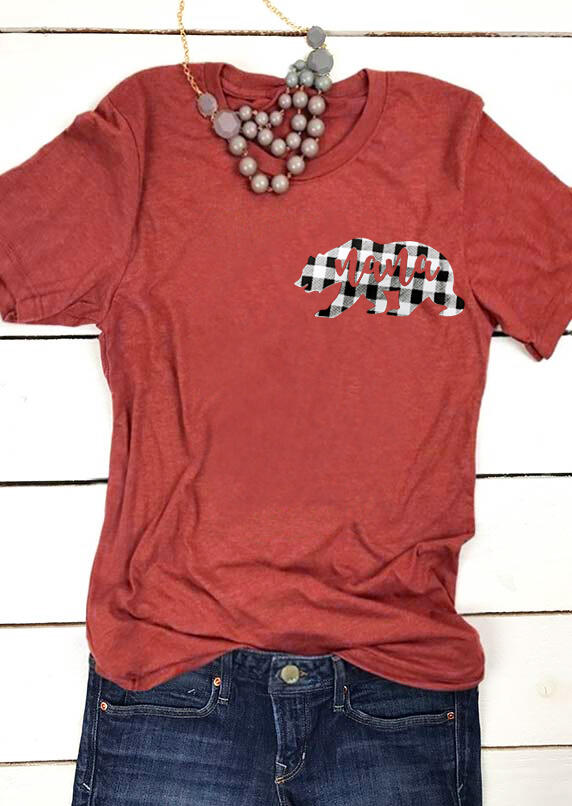 

Tees T-shirts Plaid Nana Bear O-Neck T-Shirt Tee - Orange. Size