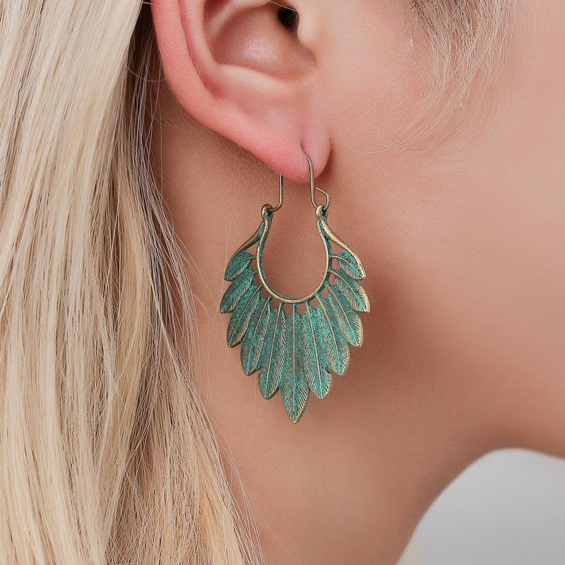 

Earrings Vintage Hollow Out Leaf Pendant Alloy Earrings. Size, Gold