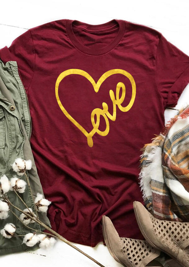 

Love Heart T-Shirt Tee - Burgundy, 460917