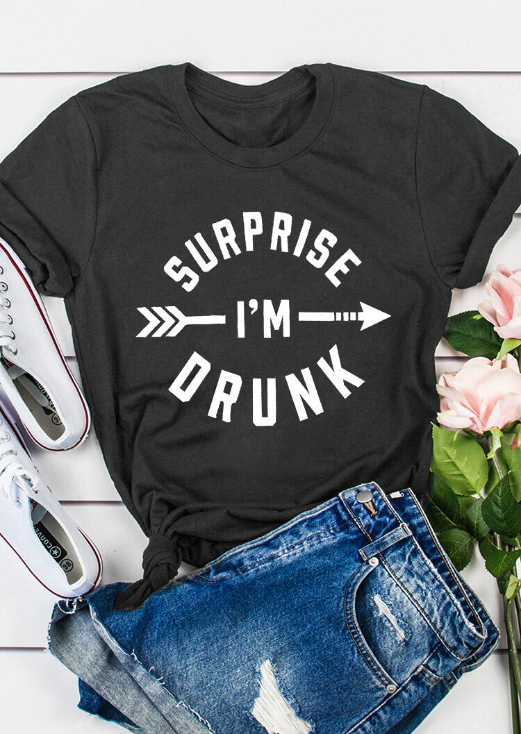 

Surprise I' Drunk Arrow T-Shirt Tee - Dark Grey, 460964