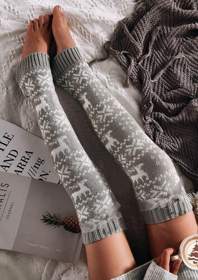 

Socks Christmas Elk Bow Tie Over Knee Socks. Size, Light grey
