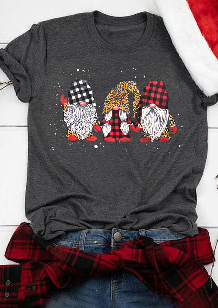 

Plaid Leopard Printed Gnomies T-Shirt Tee - Dark Grey, 460978