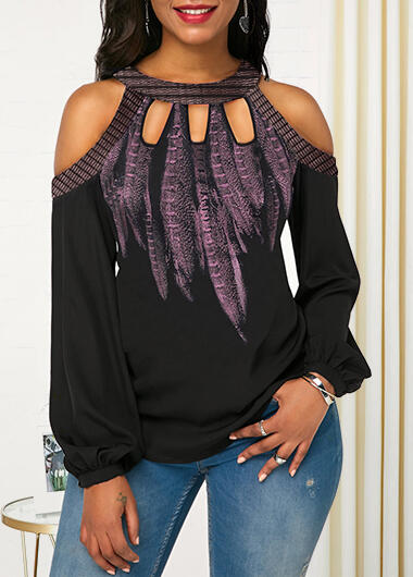 

Blouses Feathers Hollow Out Button Blouse - Black. Size: S,M,,XL