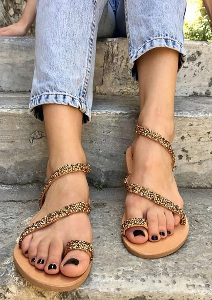 

Solid Round Toe Flat Sandals, Light brown, 440894