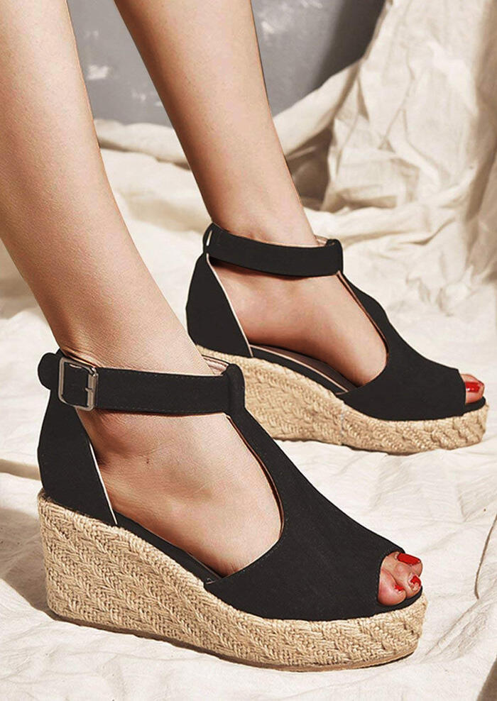 

Sandals Buckle Strap Peep Toe Sandals in Black. Size: ,39,40,41
