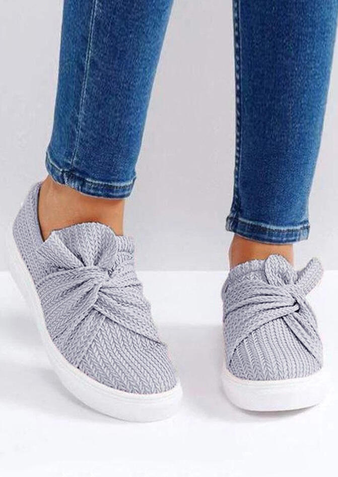 

Gray Slip-On Knitted Twist Flat Sneakers