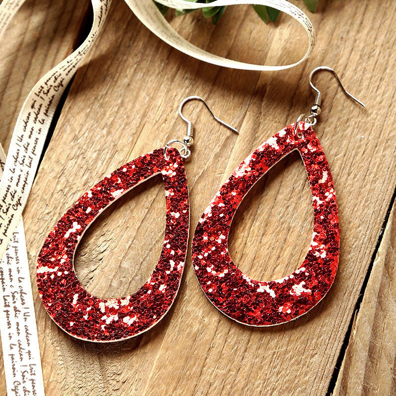 

Earrings Hollow Out Dual-Sided Sequined PU Leather Earrings in Red. Size