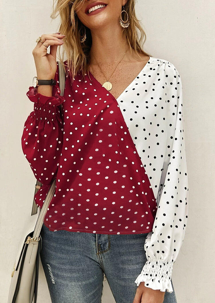 

Color Block Polka Dot Blouse without Necklace - Burgundy, 461167