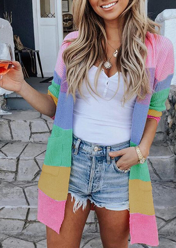 

Cardigans Colorful Striped Pocket Cardigan - Multicolor. Size: M
