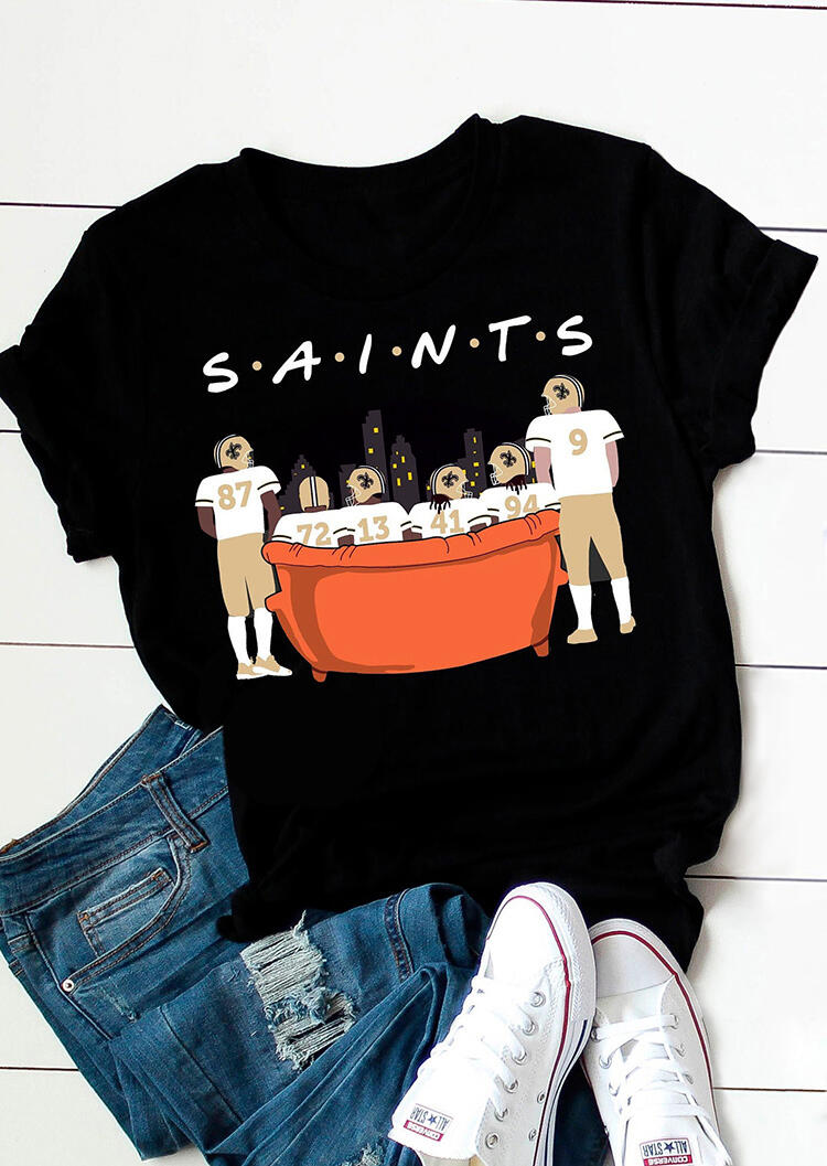 Saints Football T-Shirt Tee – Black
