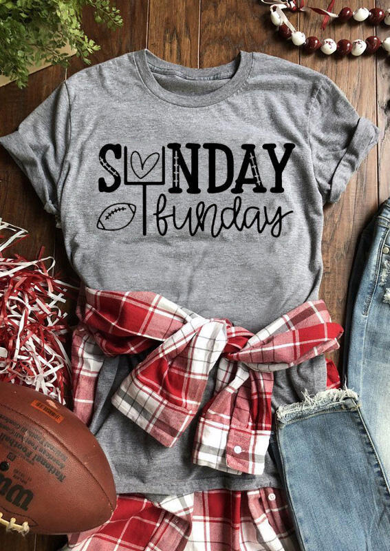 

T-shirts Tees Sunday Funday Football Heart T-Shirt Tee in Gray. Size