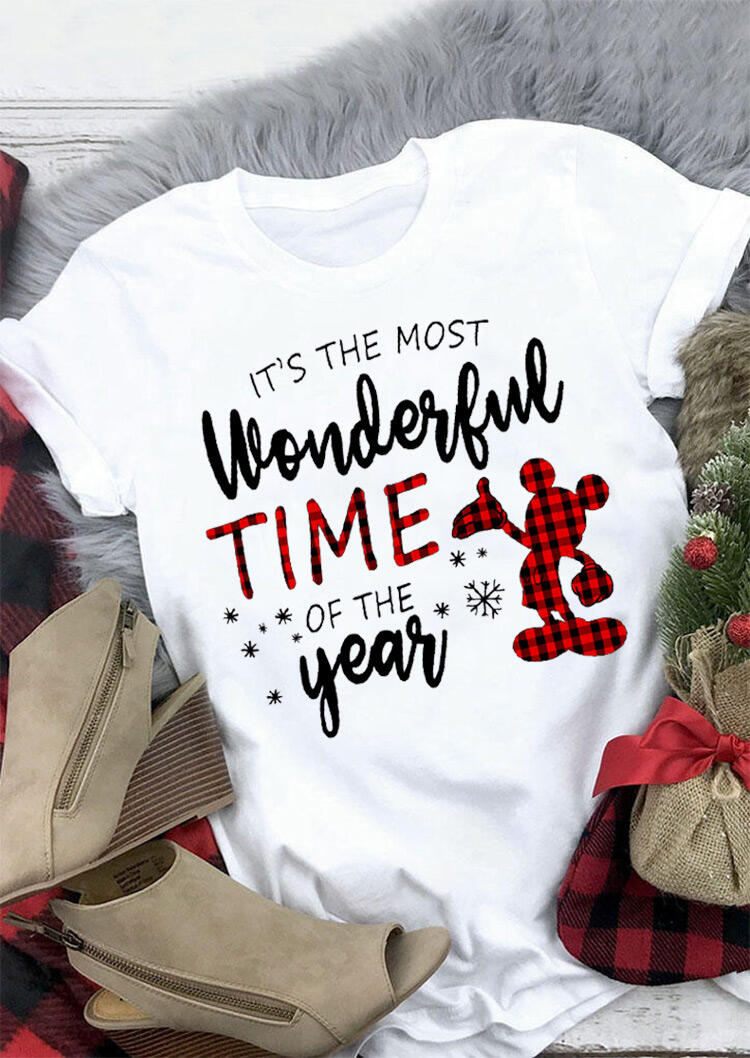 

Tees T-shirts Wonderful Time Of The Year Plaid Printed Splicing T-Shirt Tee - White. Size: S,M,,XL