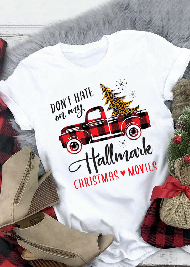 

Plaid Leopard Printed Hallmark Christmas Movies T-Shirt Tee - White, 461306
