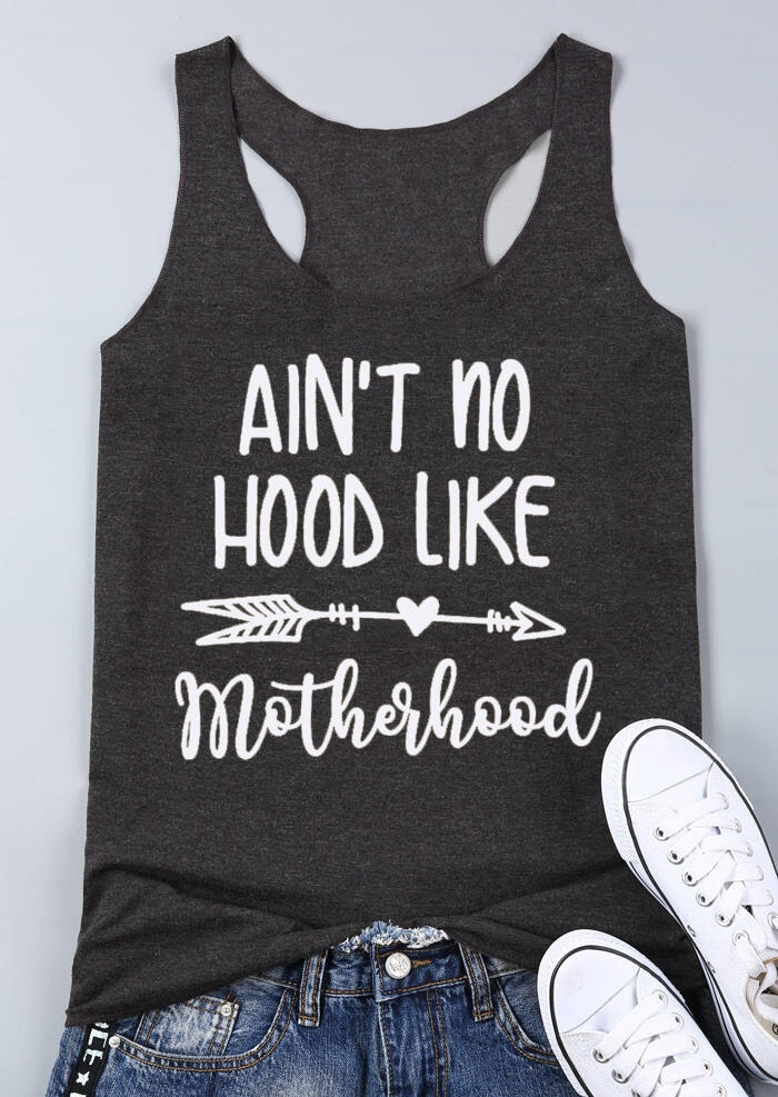 

Tank Tops Ain't No Hood Like Motherhood Tank in Dark Grey. Size