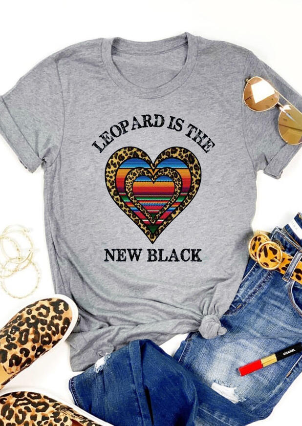 

Leopard Is The New Black Heart T-Shirt Tee - Light Grey, 461321