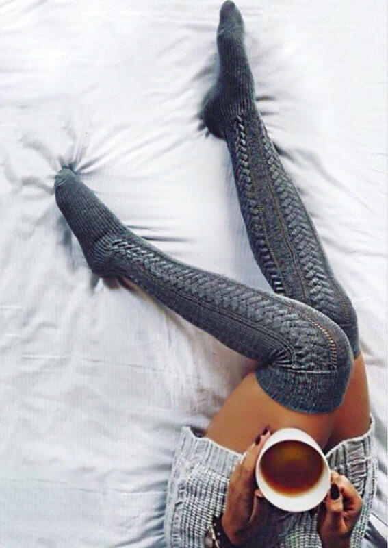 

Solid Warm Thigh-High Knitting Socks, Dark gray, 461330