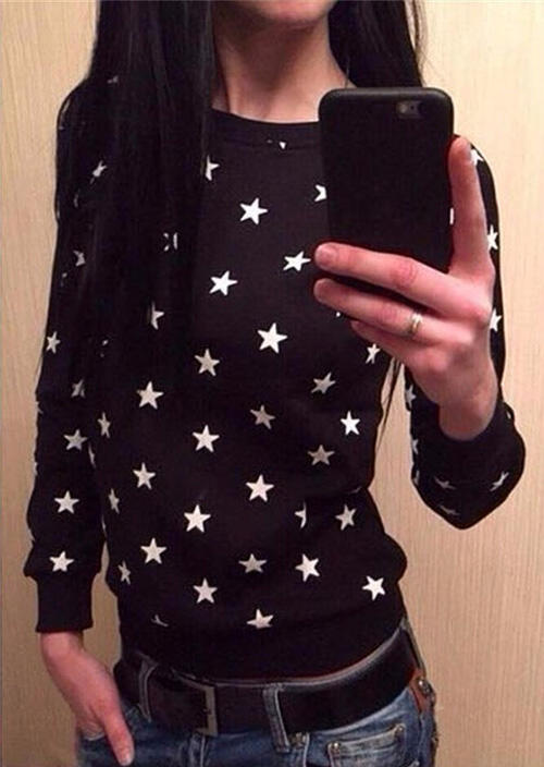 

Star Long Sleeve Jumper, Black;white;beige;pink, 55743