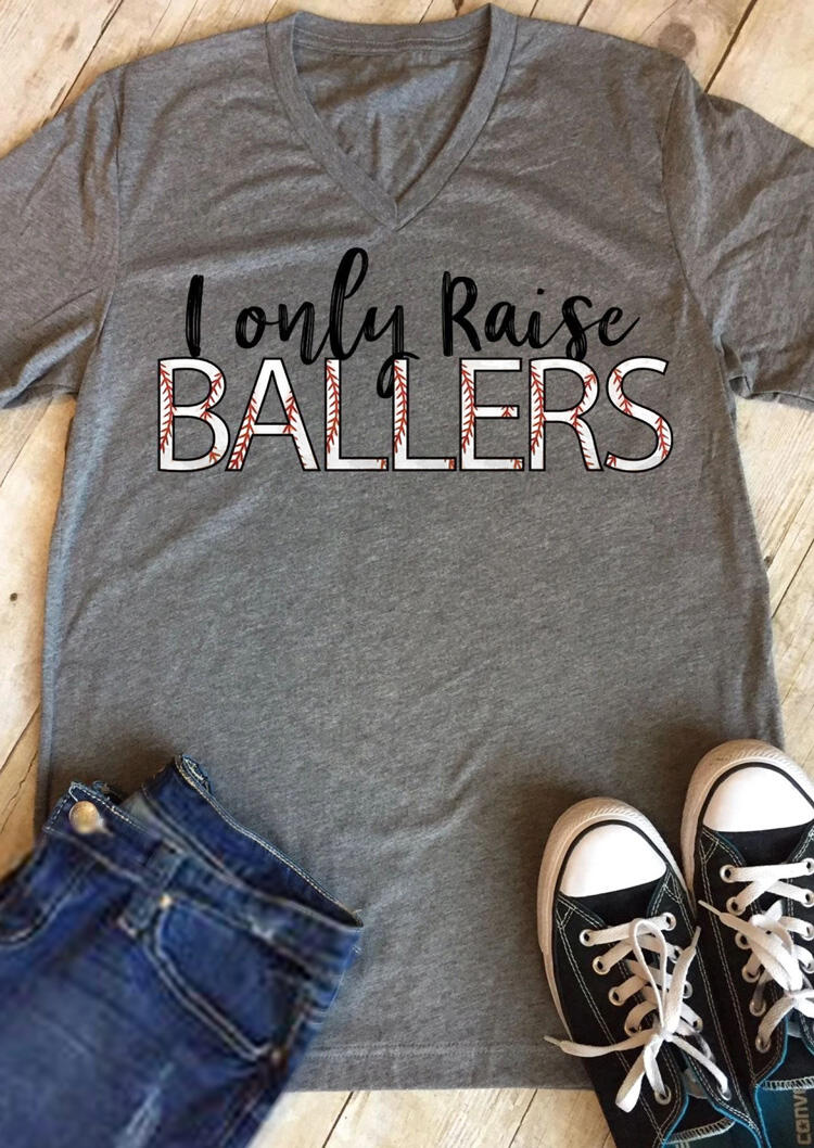 

I Only Raise Ballers V-Neck T-Shirt, Gray, 182764