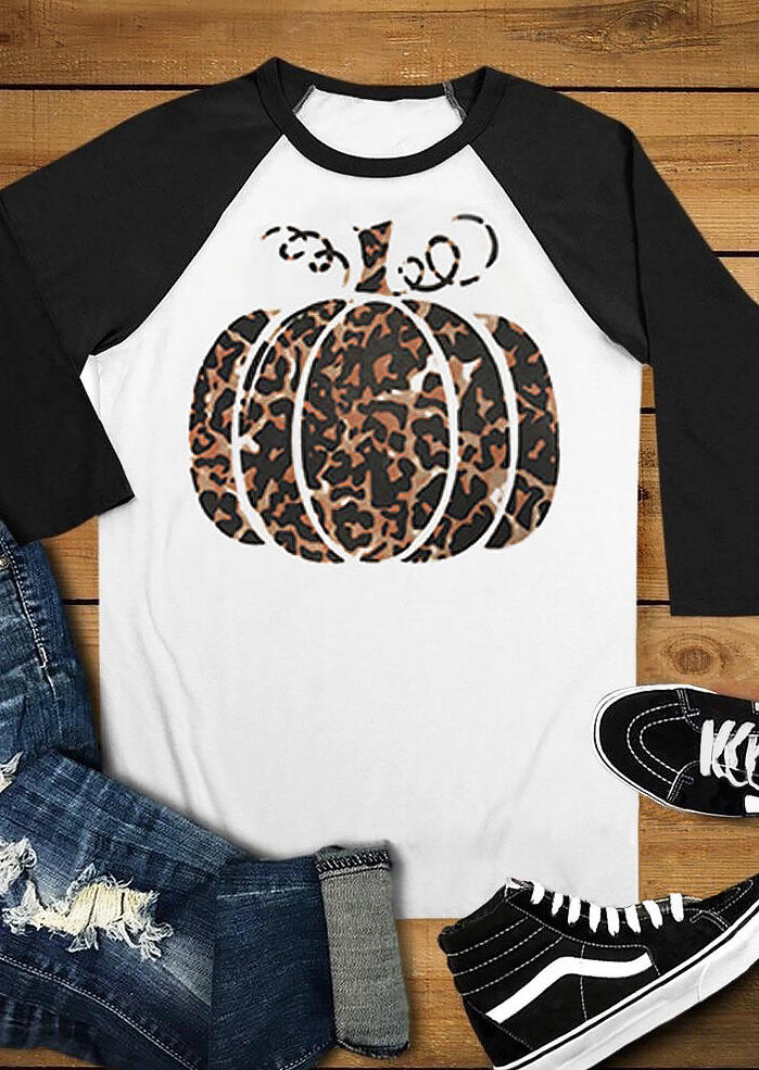 

Tees T-shirts Leopard Printed Pumpkin Baseball T-Shirt in White. Size: ,XL