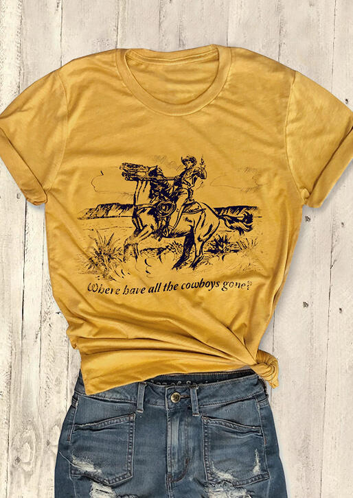 

Tees T-shirts Where Have All The Cowboys Gone T-Shirt Tee in Yellow. Size