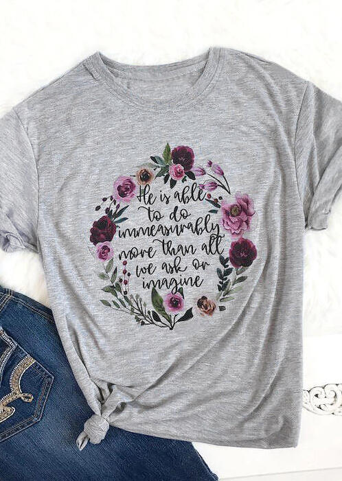 

Tees T-shirts He Is Able To Do Floral T-Shirt Tee - Light Gray. Size: ,M, Light grey