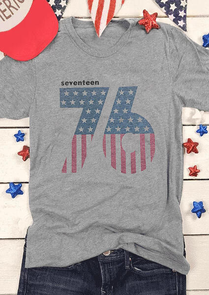 

American Flag Seventeen 76 T-Shirt Tee - Gray, 449674