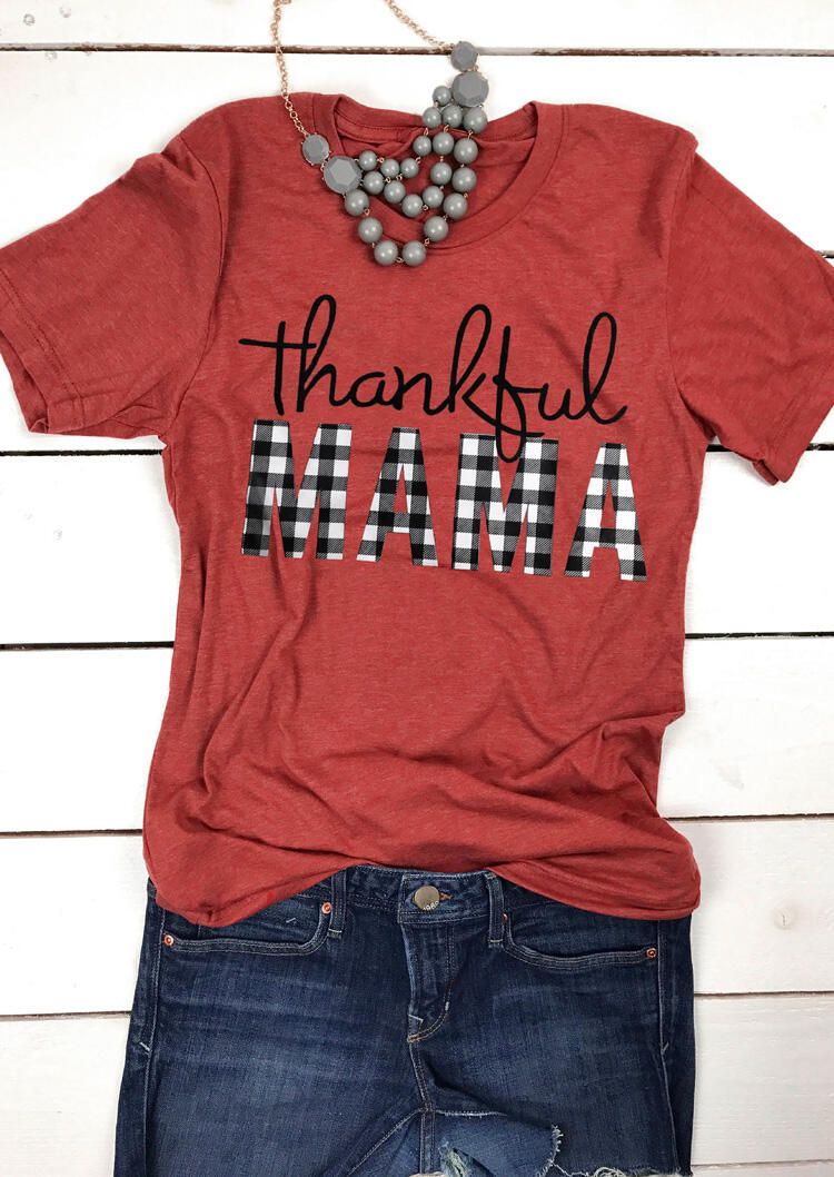 

Tees T-shirts Plaid Thankful Mama T-Shirt Tee in Orange. Size