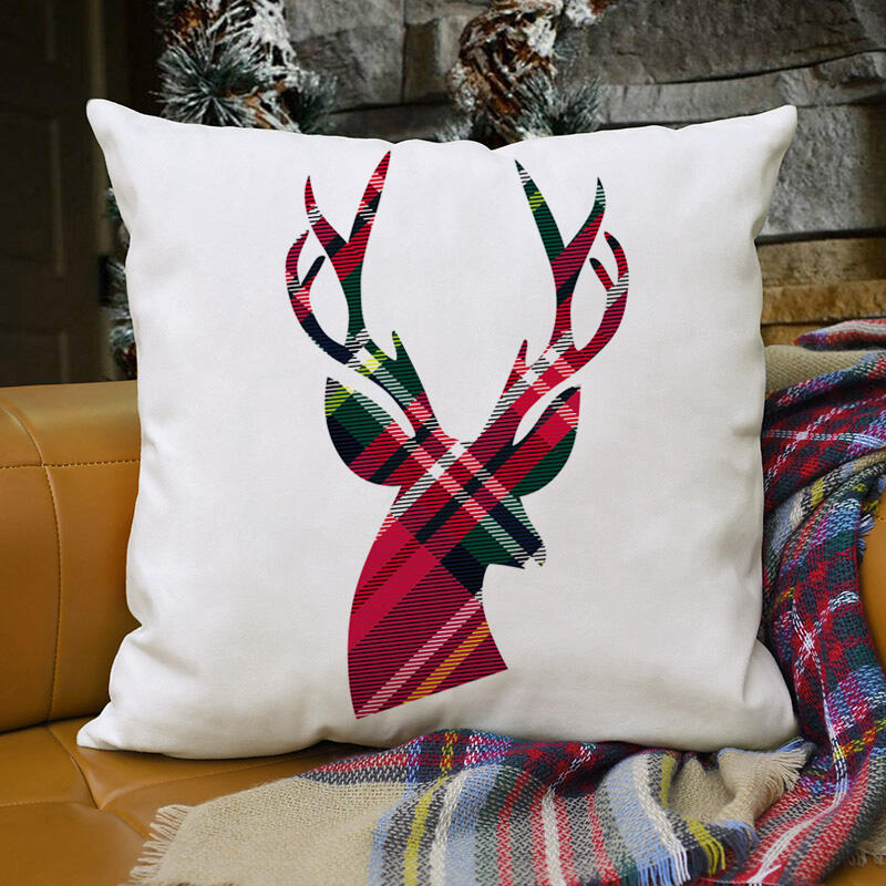 

Christmas Moose Plaid Printed Pillowcase without Pillow, White, 457964