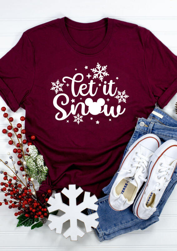 

Let It Snow Snowflake T-Shirt Tee - Burgundy, 461378