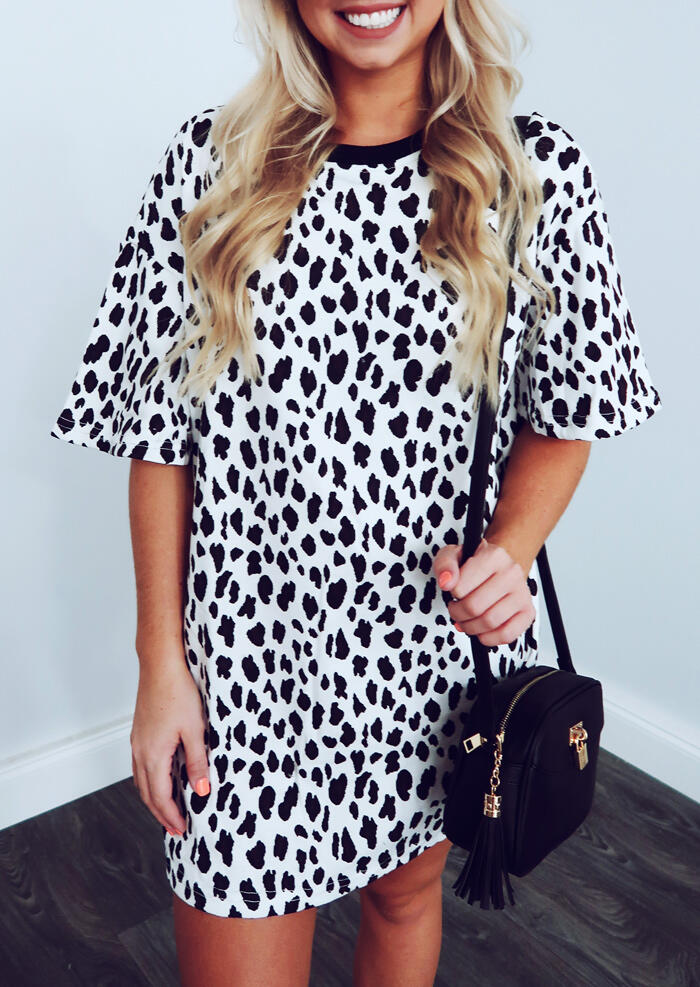 

Leopard Printed O-Neck Mini Dress, 461380