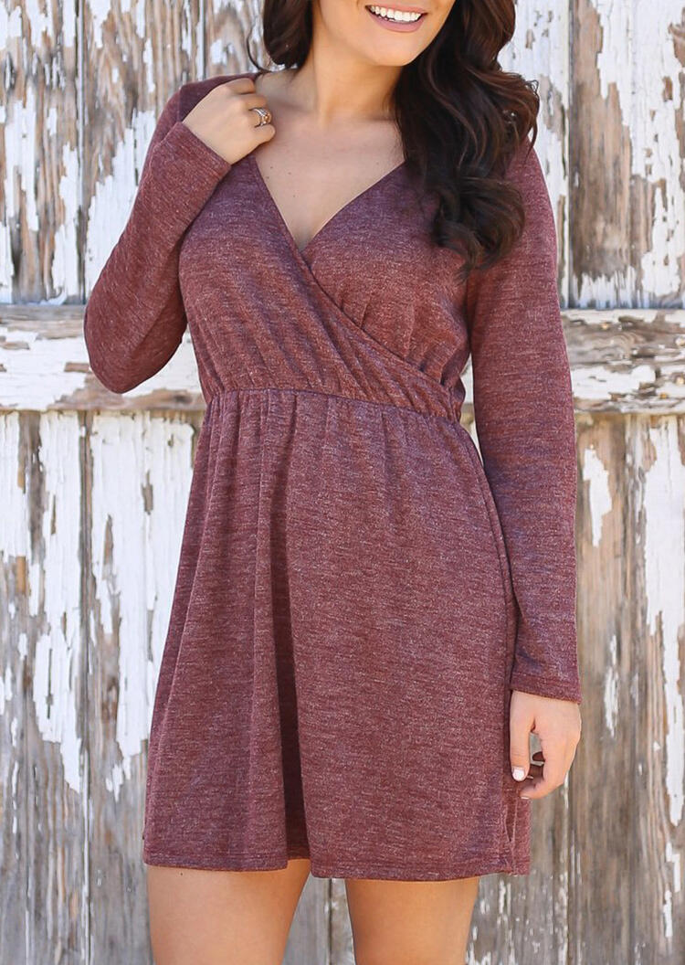 

Mini Dresses Wrap Long Sleeve V-Neck Mini Dress - Cameo Brown. Size: S,M,,XL