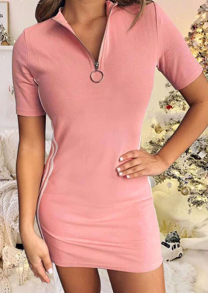 

Bodycon Dresses Zipper Striped Printed Splicing Bodycon Dress in Pink. Size: S,M,,XL