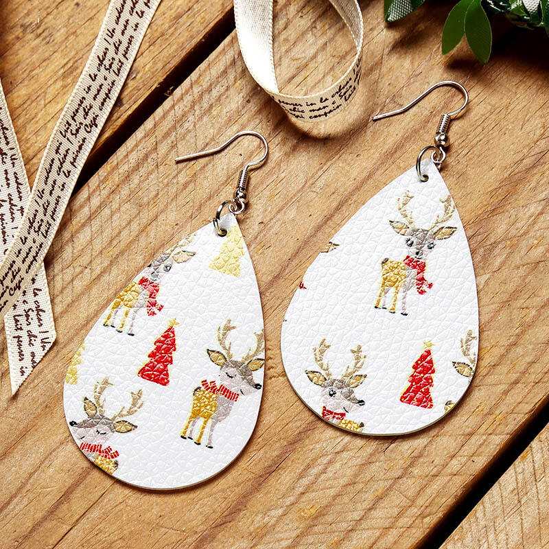 

Christmas Tree Elk Printed Leather Earrings, #1;#2;#3, 457010