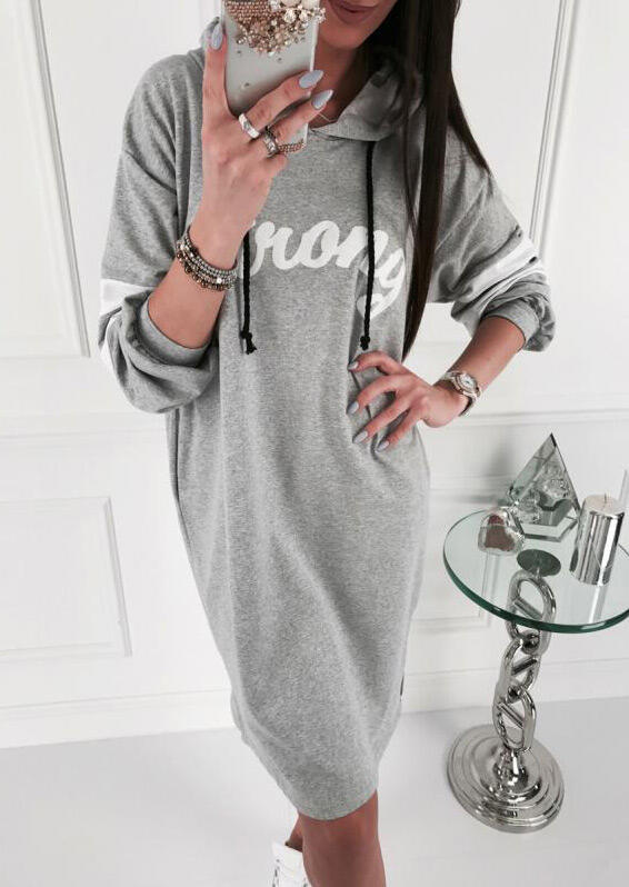 

Strong Drawstring Pocket Slit Mini Dress without Necklace - Gray, 460405